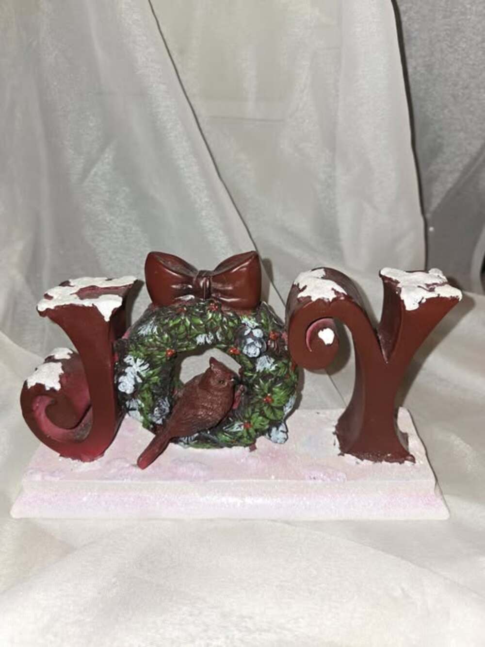Vtg Hobby Lobby Christmas Tabletop accent "JOY" w/ Wreath, Cardinal, Snow,